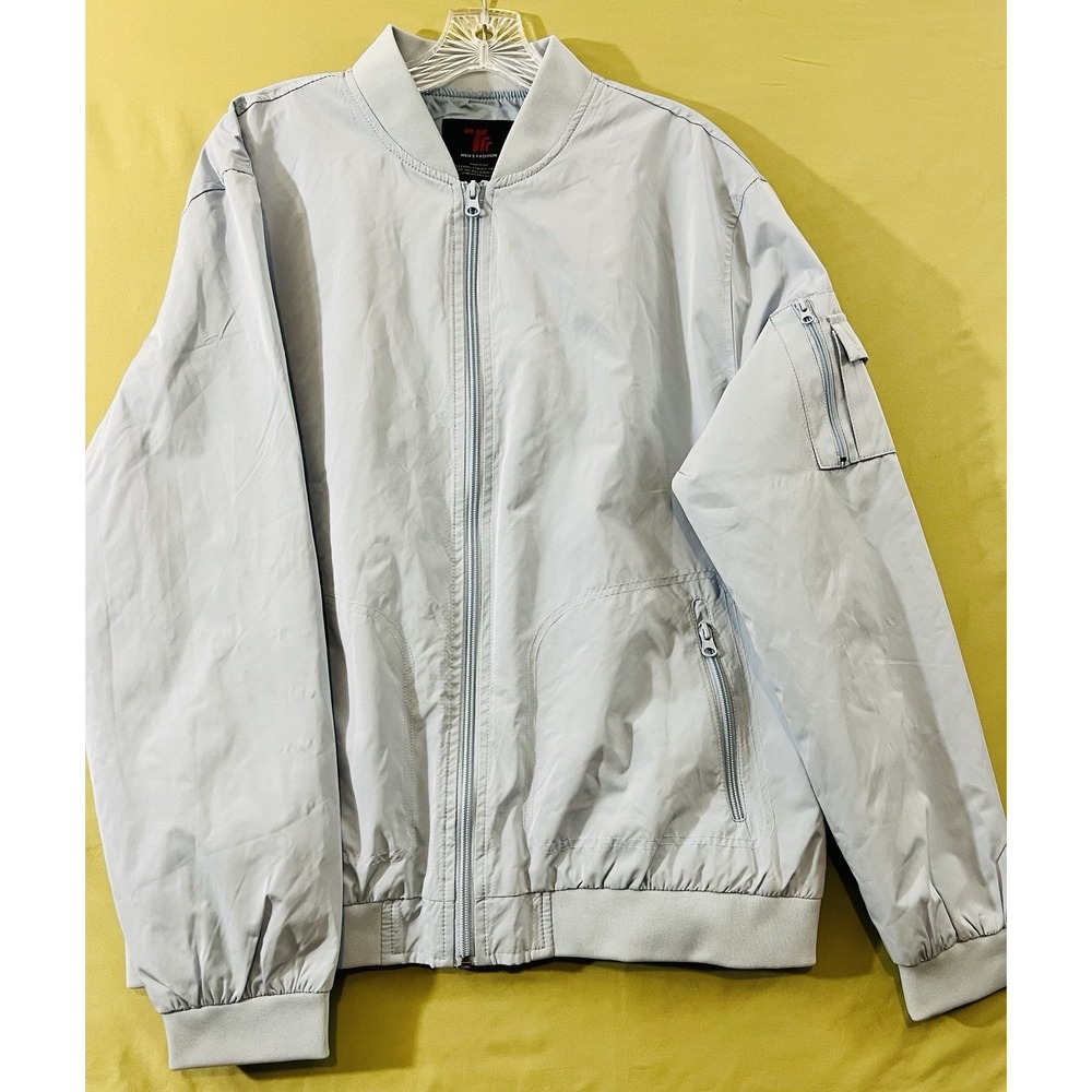 Men's Fashion Bomber Jacket Size Large Powder Blue Zip Up Utility Jacket Casual